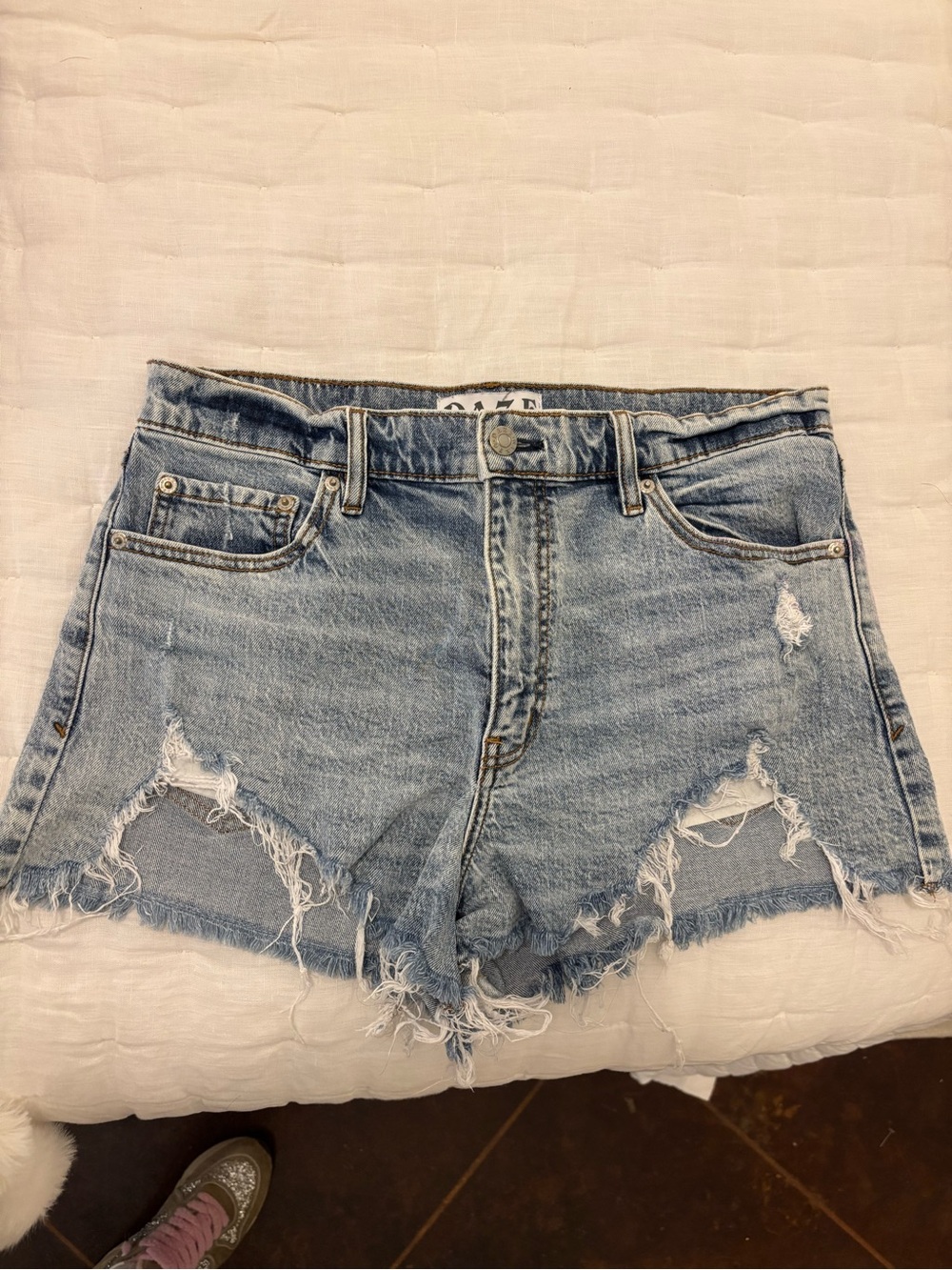 Distressed Light Blue High-Rise Denim Shorts